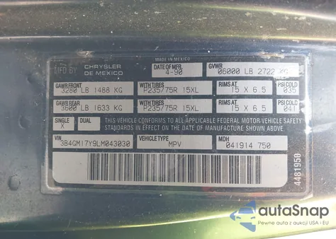 1990 Dodge Ramcharger Aw-150 из США, поврежденный, VIN 3B4GM17Y9LM043030